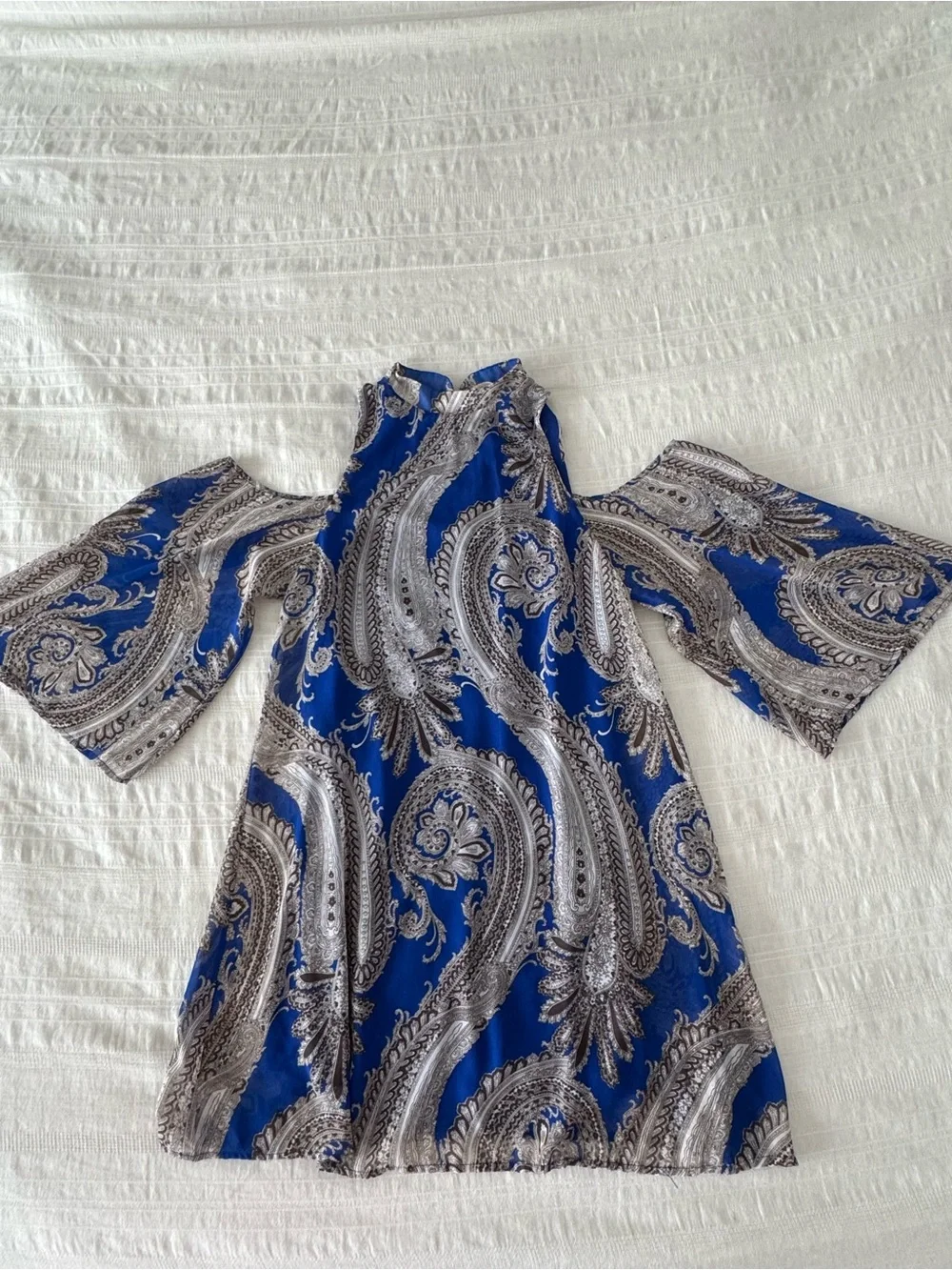Everly Royal Blue Paisley Cold-Shoulder Mini Dress